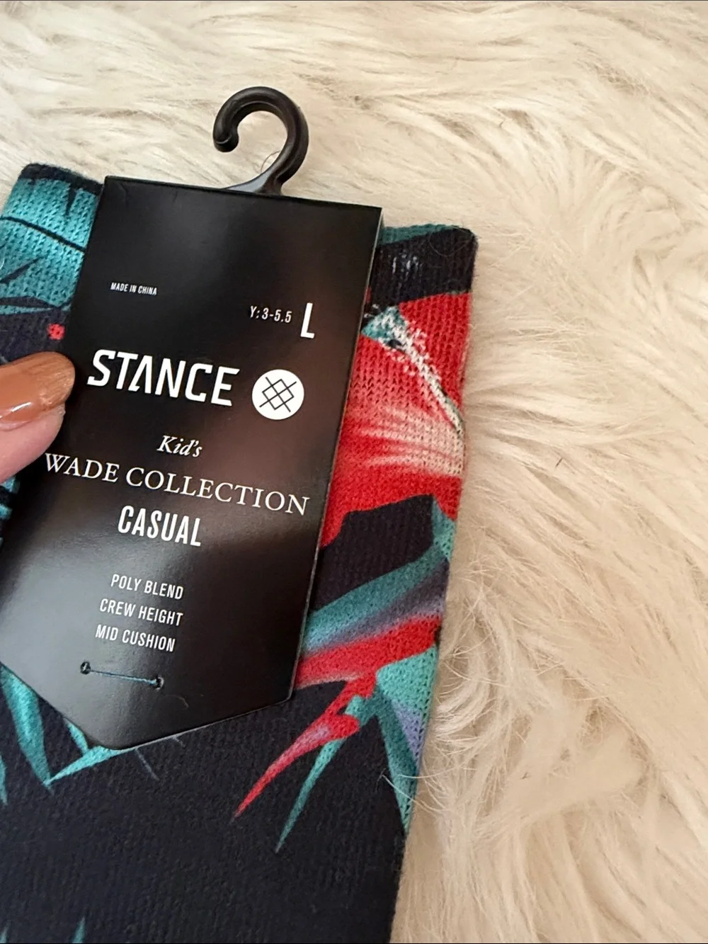 🌺 Stance Kid’s Black Crew Socks w/ Red Floral & Teal Palm Print WADE COLLECTION